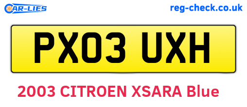 PX03UXH are the vehicle registration plates.