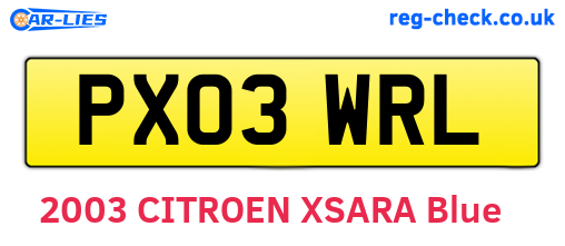 PX03WRL are the vehicle registration plates.