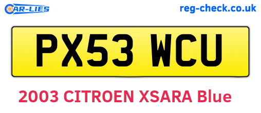 PX53WCU are the vehicle registration plates.