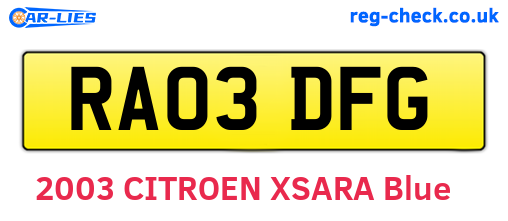 RA03DFG are the vehicle registration plates.