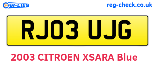 RJ03UJG are the vehicle registration plates.