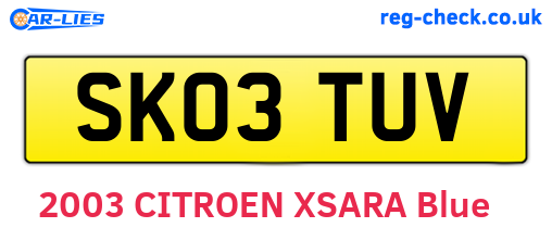 SK03TUV are the vehicle registration plates.