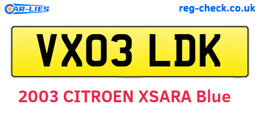 VX03LDK are the vehicle registration plates.