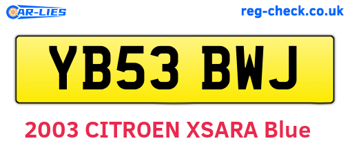 YB53BWJ are the vehicle registration plates.