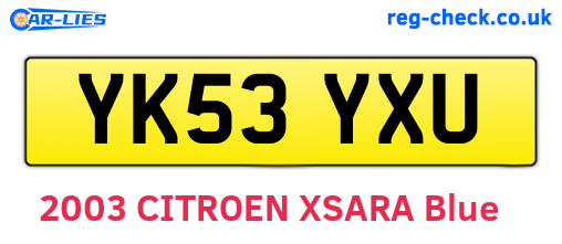 YK53YXU are the vehicle registration plates.