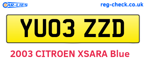 YU03ZZD are the vehicle registration plates.
