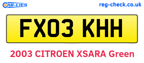 FX03KHH are the vehicle registration plates.