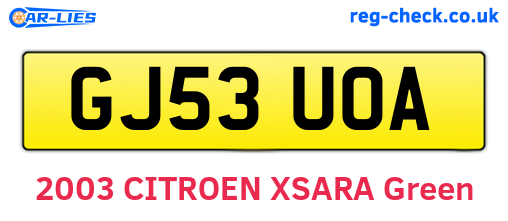 GJ53UOA are the vehicle registration plates.