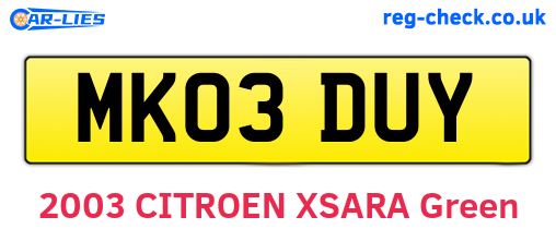 MK03DUY are the vehicle registration plates.