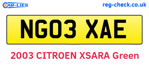 NG03XAE are the vehicle registration plates.