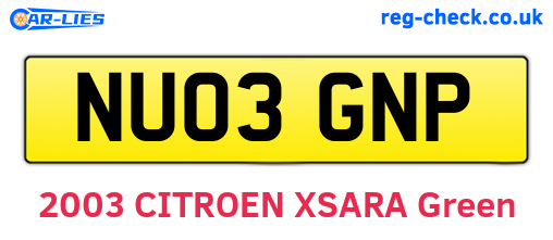 NU03GNP are the vehicle registration plates.