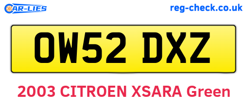 OW52DXZ are the vehicle registration plates.