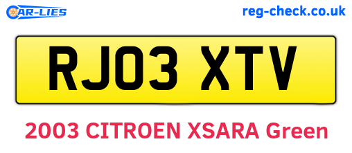 RJ03XTV are the vehicle registration plates.