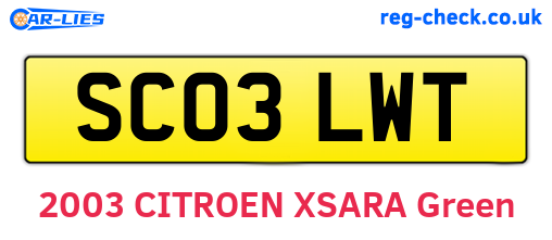 SC03LWT are the vehicle registration plates.