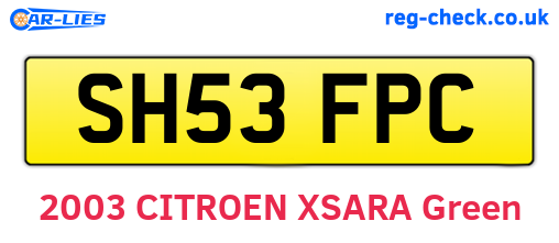 SH53FPC are the vehicle registration plates.