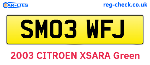 SM03WFJ are the vehicle registration plates.