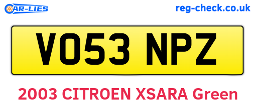 VO53NPZ are the vehicle registration plates.