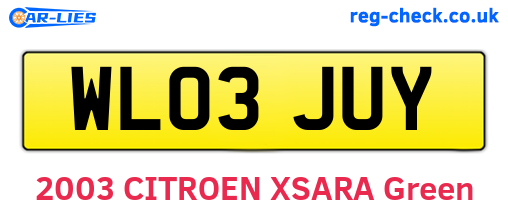WL03JUY are the vehicle registration plates.