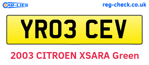 YR03CEV are the vehicle registration plates.