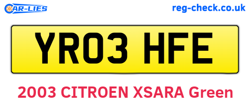 YR03HFE are the vehicle registration plates.
