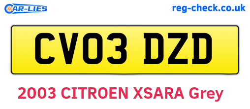 CV03DZD are the vehicle registration plates.