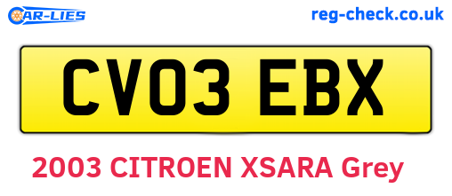 CV03EBX are the vehicle registration plates.