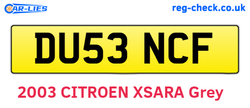 DU53NCF are the vehicle registration plates.