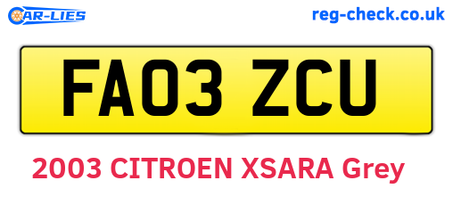 FA03ZCU are the vehicle registration plates.