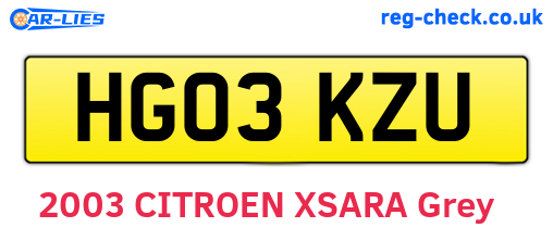HG03KZU are the vehicle registration plates.