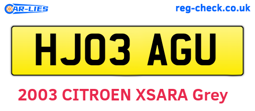 HJ03AGU are the vehicle registration plates.