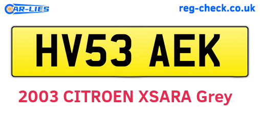 HV53AEK are the vehicle registration plates.