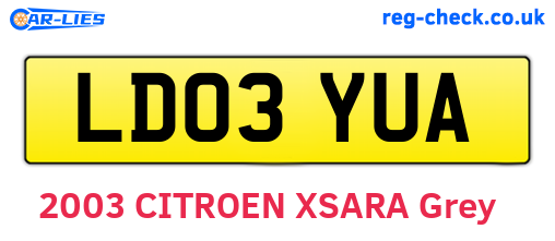 LD03YUA are the vehicle registration plates.