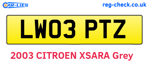 LW03PTZ are the vehicle registration plates.