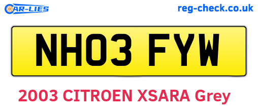 NH03FYW are the vehicle registration plates.