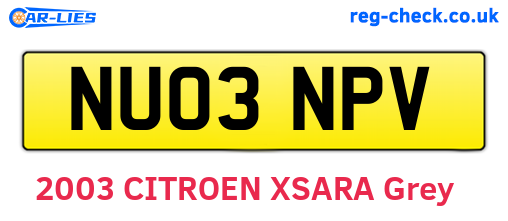 NU03NPV are the vehicle registration plates.