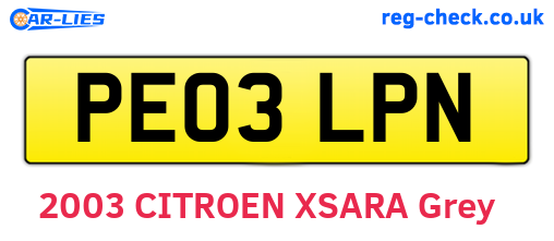 PE03LPN are the vehicle registration plates.