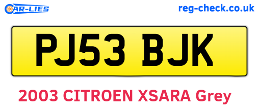 PJ53BJK are the vehicle registration plates.