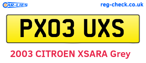 PX03UXS are the vehicle registration plates.