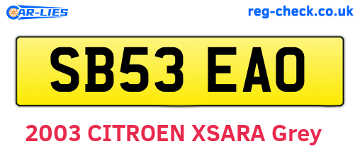 SB53EAO are the vehicle registration plates.