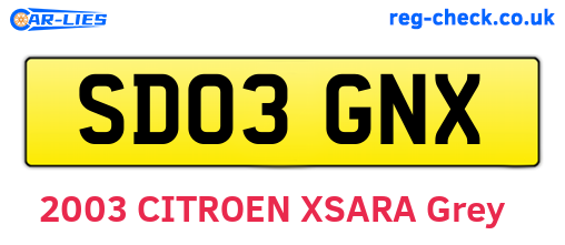 SD03GNX are the vehicle registration plates.