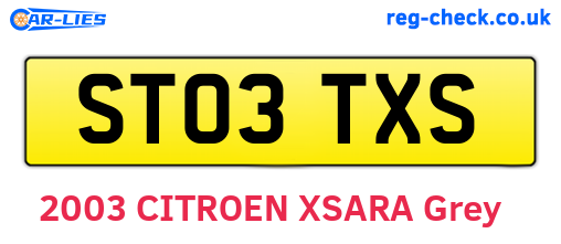 ST03TXS are the vehicle registration plates.