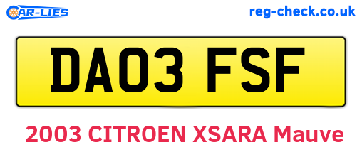 DA03FSF are the vehicle registration plates.