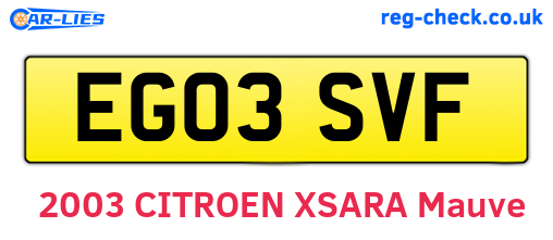 EG03SVF are the vehicle registration plates.