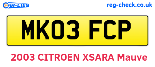 MK03FCP are the vehicle registration plates.
