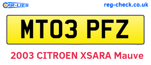 MT03PFZ are the vehicle registration plates.
