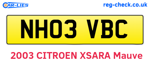 NH03VBC are the vehicle registration plates.