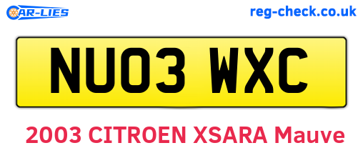 NU03WXC are the vehicle registration plates.