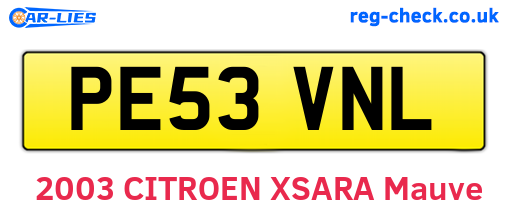 PE53VNL are the vehicle registration plates.