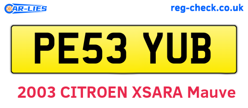 PE53YUB are the vehicle registration plates.
