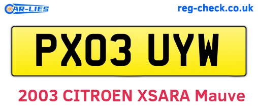 PX03UYW are the vehicle registration plates.